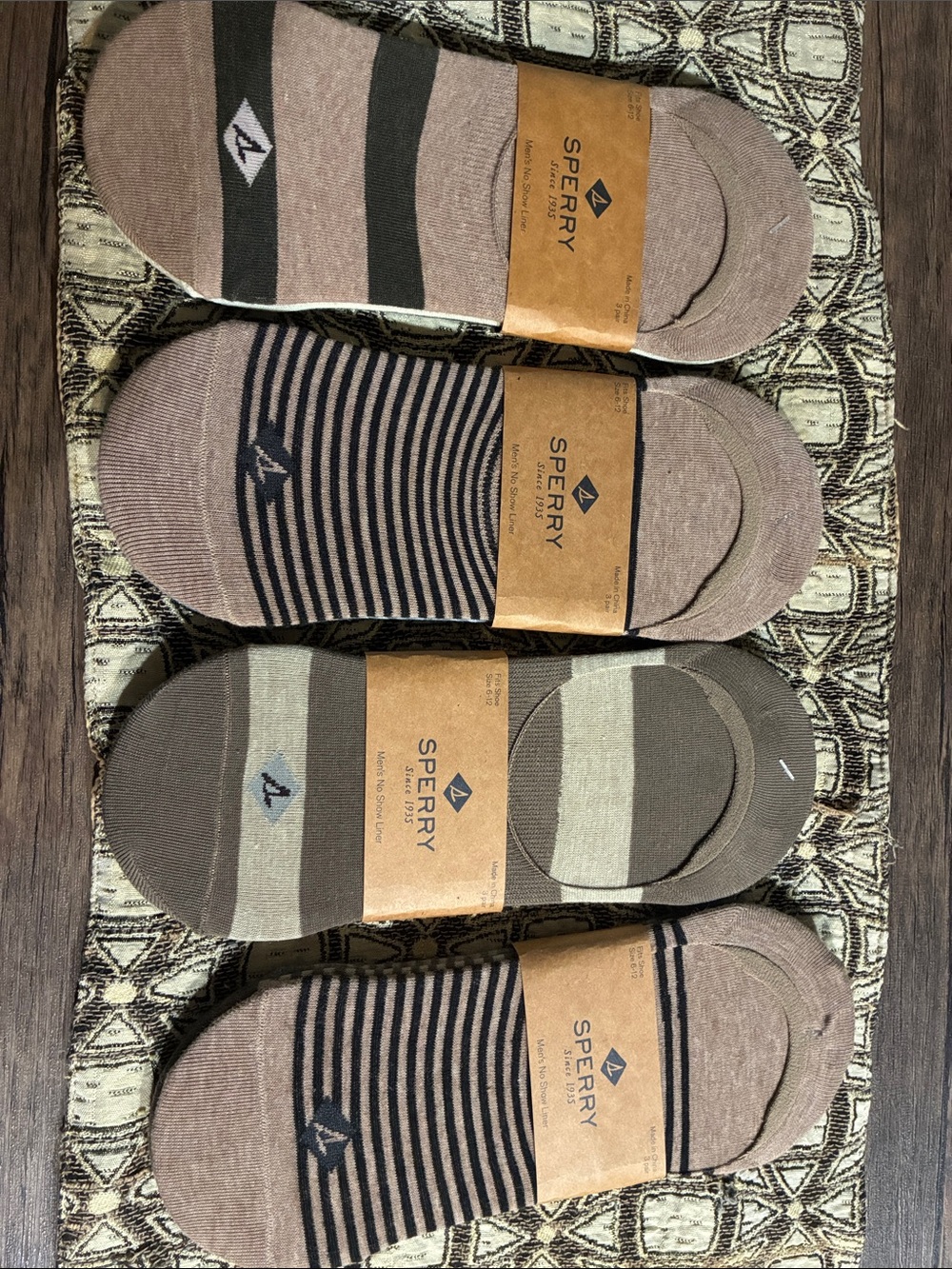 12 pairs pack Sperry Men's No-Show Socks 4-Pack in Brown and Gray Stripes